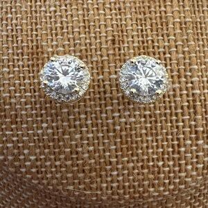 14K Gold over Solid Sterling Silver 1.83 Carat VVSD Moissanite Halo Earrings